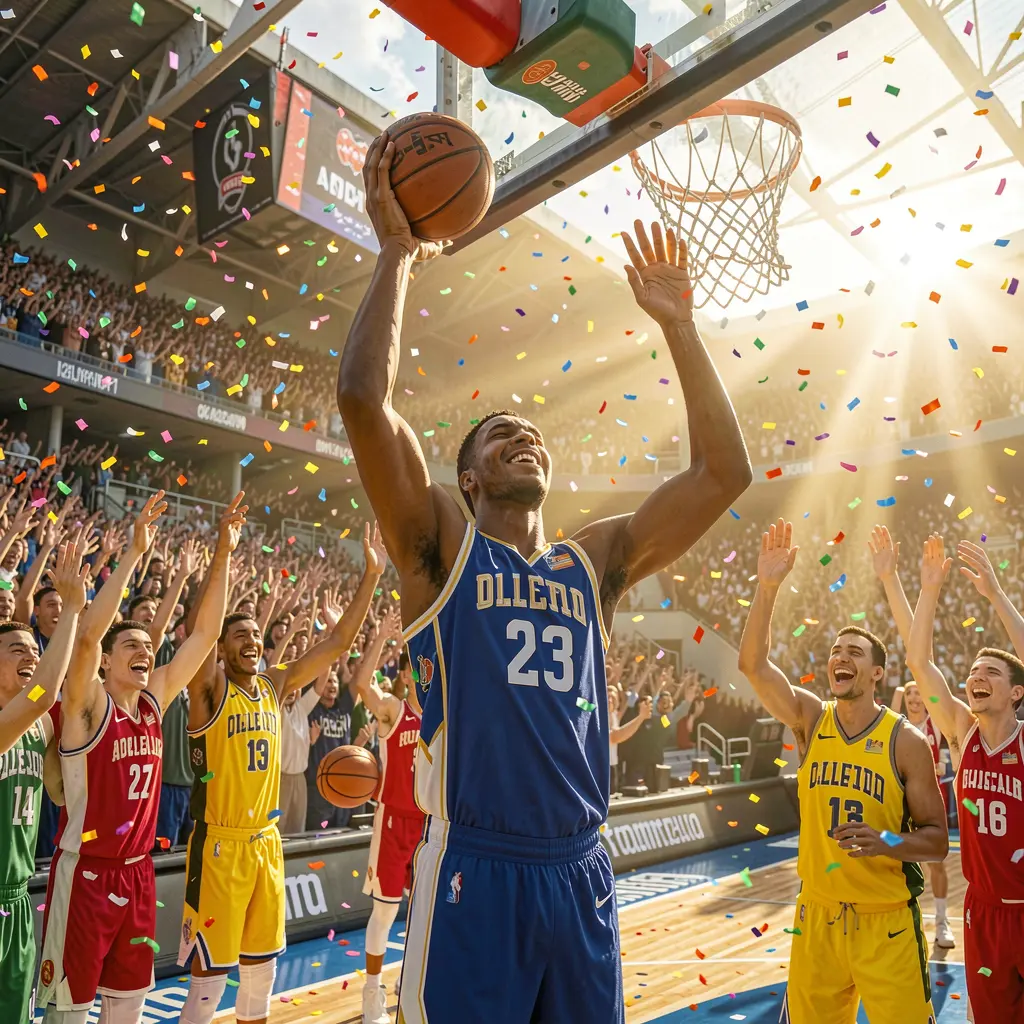 Basketball player celebrating a key moment in a packed stadium with cheering fans highlighting the excitement of live sports betting with BC JILLI in the Philippines